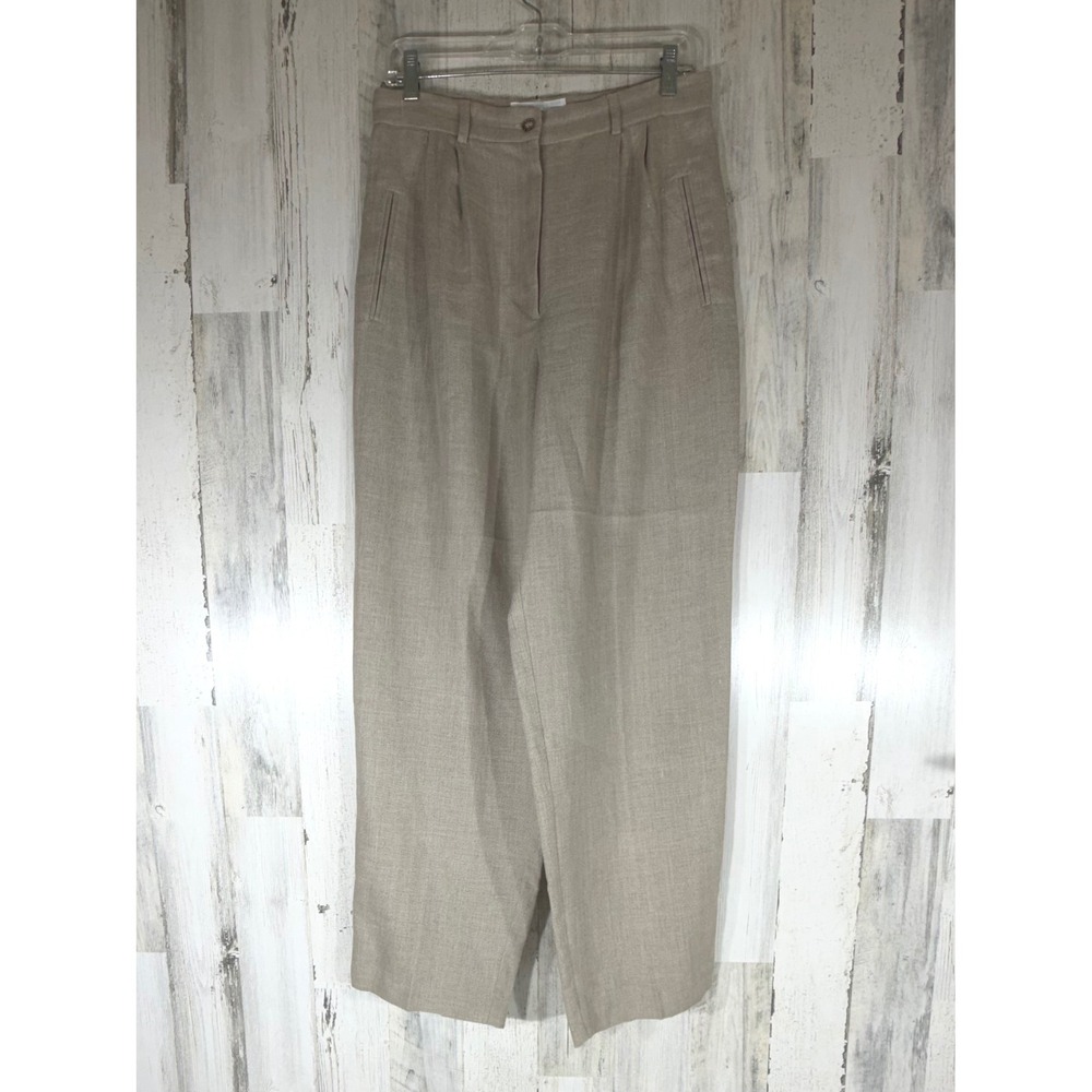 Euro Linea Pants 12 (fits 30x31) Beige Linen High Rise Pleated Front USA READ